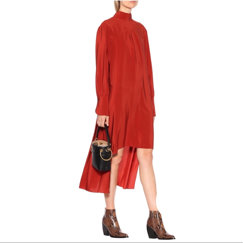 Chloe Silk Shirt Dress in Red Ochre